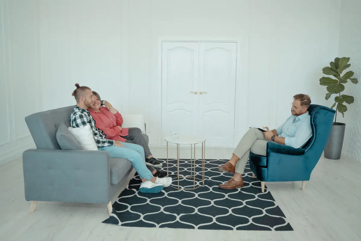Couples therapy session in Tampa FL with partners speaking to a licensed marriage counselor